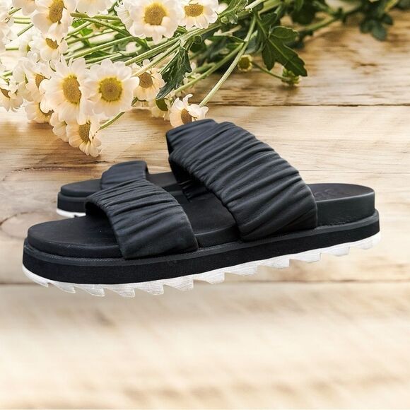 Sorel Women's Roaming Two Strap Slides Black Size 7.5 Leather Sandals - Picture 9 of 16